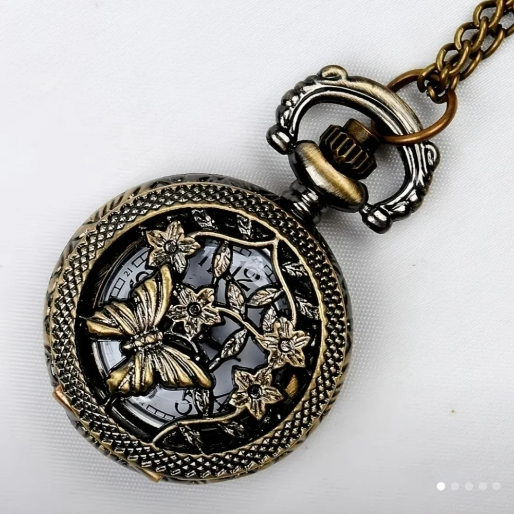 New woman's butterfly small pocket watch necklace